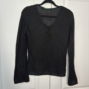 United Colors Of Benetton Mohair Knit Sweater Womens Tie Front Whimsigoth Fairy